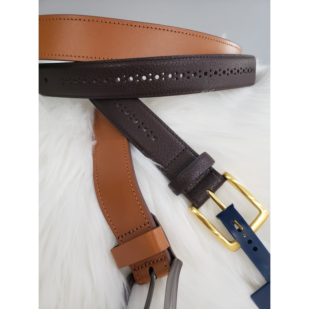 LOT OF 2 - Club Room‎ Mens Faux Leather Brogue Casual Belt Dress Belt Old Money